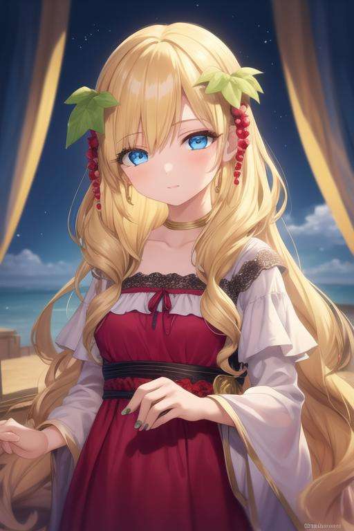 masterpiece, best quality, high quality, 1girl, solo, looking at viewer, upper body, <lora:scheherazade_magi:0.66>, scheherazade_magi, blonde hair, 1girl, long hair, blue eyes,