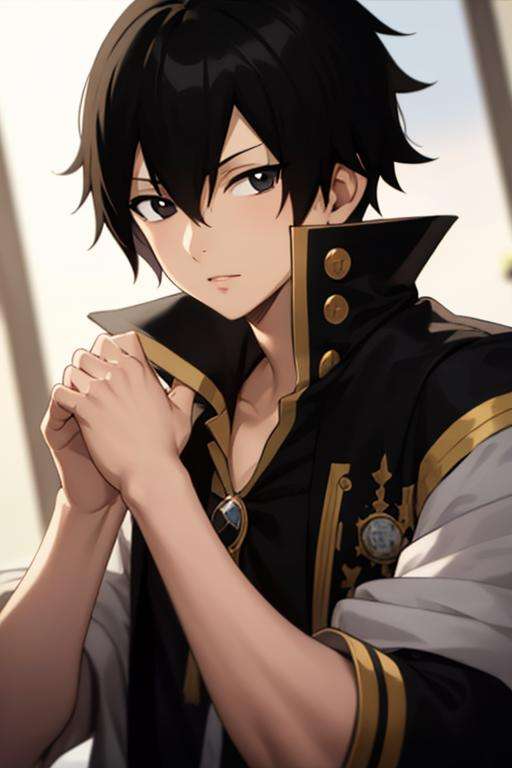 masterpiece, best quality, high quality, 1boy, solo, male focus, looking at viewer, upper body, <lora:zeref:0.70>, zeref, black hair