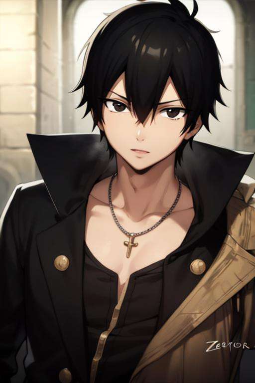 masterpiece, best quality, high quality, 1boy, solo, male focus, looking at viewer, upper body, <lora:zeref:0.70>, zeref, black hair