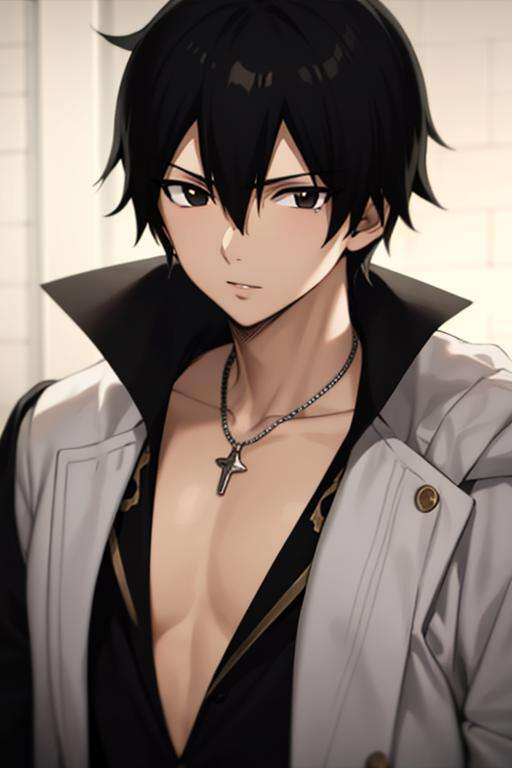 masterpiece, best quality, high quality, 1boy, solo, male focus, looking at viewer, upper body, <lora:zeref:0.70>, zeref, black hair