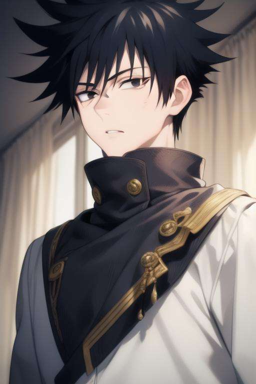 masterpiece, best quality, high quality, 1boy, solo, male focus, looking at viewer, upper body, <lora:fushiguro_megumi:0.70>, fushiguro_megumi, black hair, spiked hair, black eyes <lora:animemix_v3_offset:0.75>