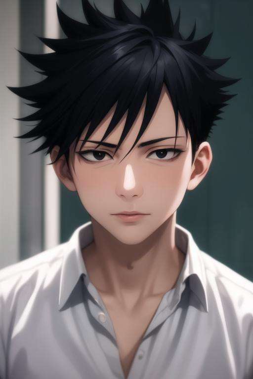 masterpiece, best quality, high quality, 1boy, solo, male focus, looking at viewer, upper body, <lora:fushiguro_megumi:0.70>, fushiguro_megumi, black hair, spiked hair, black eyes, school uniform, <lora:Realism-10:0.30>, Realism