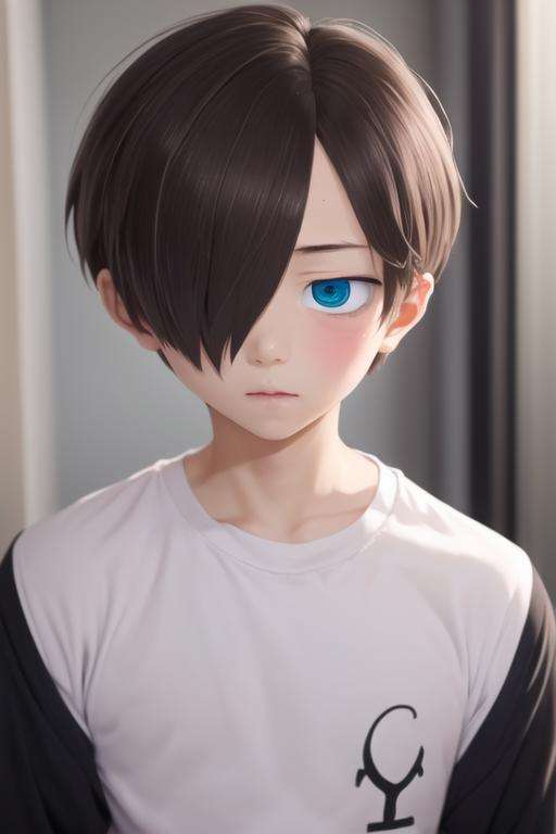 masterpiece, best quality, high quality, 1boy, solo, male focus, looking at viewer, upper body, <lora:kyoutarou_ichikawa:0.76>, kyoutarou_ichikawa, blue eyes, hair over one eye, brown hair,