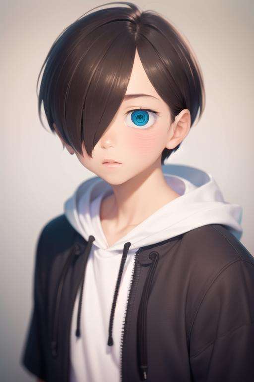 masterpiece, best quality, high quality, 1boy, solo, male focus, looking at viewer, upper body, <lora:kyoutarou_ichikawa:0.78>, kyoutarou_ichikawa, blue eyes, hair over one eye, brown hair, realistic, hoodie