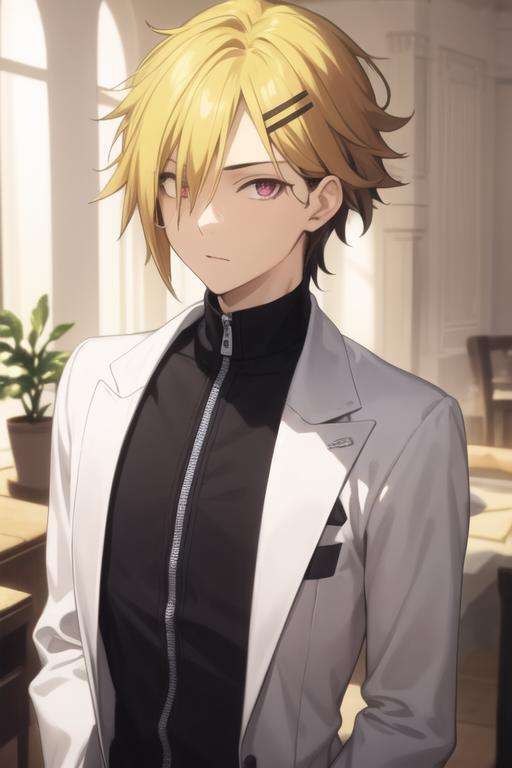 masterpiece, best quality, high quality, 1boy, solo, male focus, looking at viewer, upper body, <lora:kuga_terunori:0.70>, kuga_terunori, blonde hair, multicolor hair