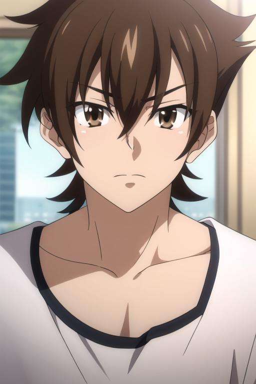 masterpiece, best quality, high quality, 1boy, solo, male focus, looking at viewer, upper body, <lora:issei_hyoudou:0.58>, issei_hyoudou, brown hair, brown eyes, hair between eyes, ,