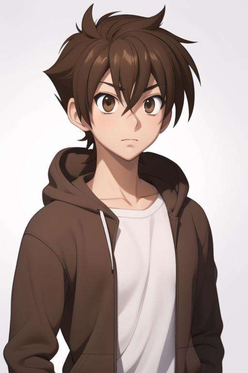 masterpiece, best quality, high quality, 1boy, solo, male focus, looking at viewer, upper body, <lora:issei_hyoudou:0.58>, issei_hyoudou, brown hair, brown eyes, hair between eyes, realistic, hoodie