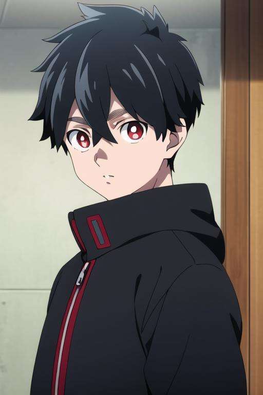 masterpiece, best quality, high quality, 1boy, solo, male focus, looking at viewer, upper body, <lora:kabane_kusaka:0.68>, kabane_kusaka, black hair, red eyes, hair between eyes, , coat