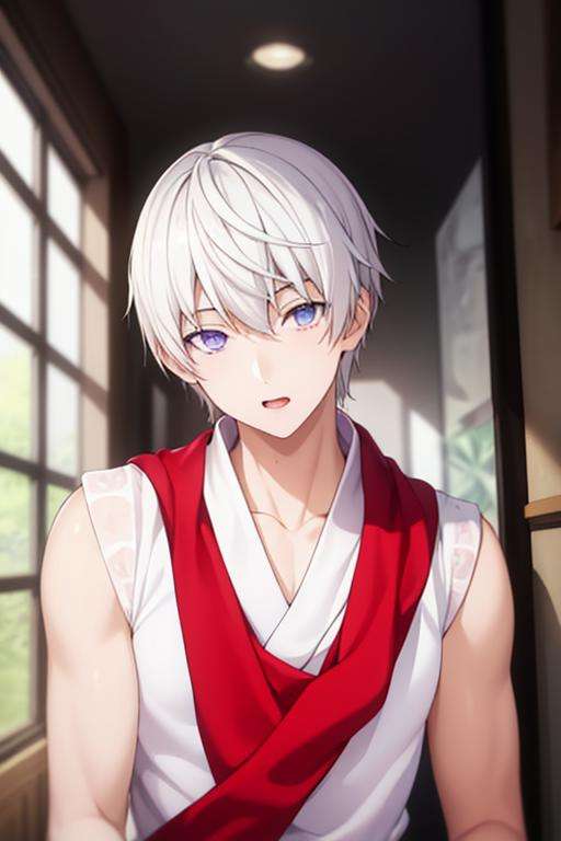 masterpiece, best quality, high quality, 1boy, solo, male focus, looking at viewer, upper body, <lora:tsukasa_eishi:0.75>, tsukasa_eishi, white_hair