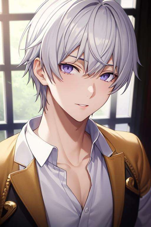 masterpiece, best quality, high quality, 1boy, solo, male focus, looking at viewer, upper body, <lora:tsukasa_eishi:0.75>, tsukasa_eishi, white_hair