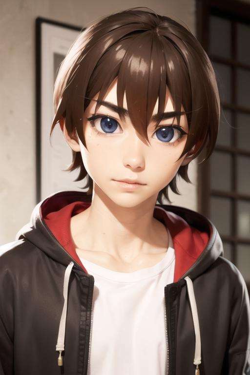 masterpiece, best quality, high quality, 1boy, solo, male focus, looking at viewer, upper body, <lora:keiichi_maebara:0.76>, keiichi_maebara, brown hair, blue eyes, hair between eyes, , hoodie