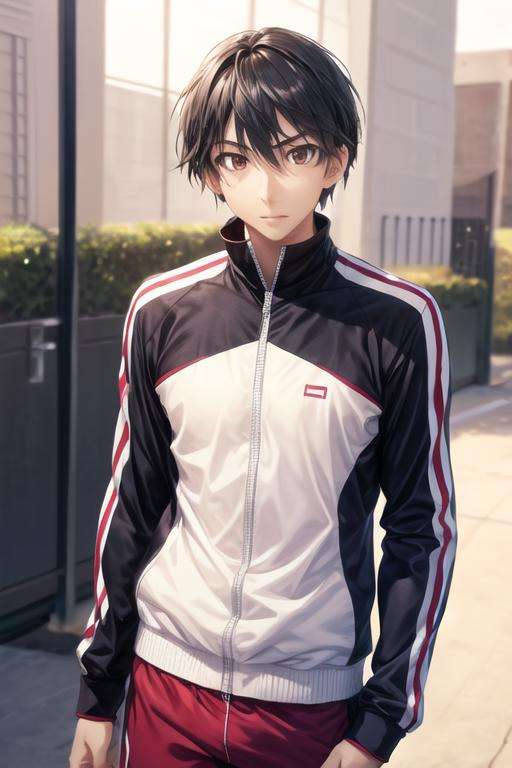 masterpiece, best quality, high quality, 1boy, solo, male focus, looking at viewer, upper body, <lora:ichika_orimura:0.76>, ichika_orimura, black hair, brown eyes, realistic, track suit