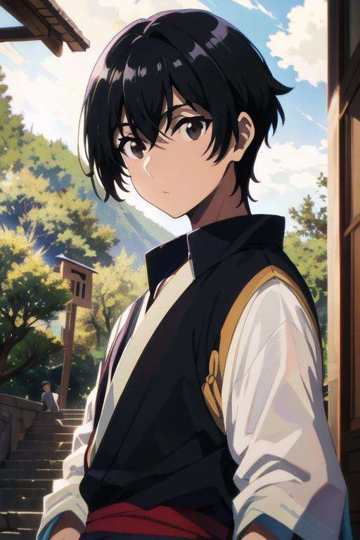 masterpiece, best quality, high quality, 1boy, solo, male focus, looking at viewer, upper body, <lora:cid_kagenou:0.70>, cid_kagenou, black hair, black eyes, hair between eyes, , yukata