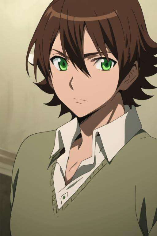 masterpiece, best quality, high quality, 1boy, solo, male focus, looking at viewer, upper body, <lora:tatsumi:0.76>, tatsumi, brown hair, green eyes, <lora:animemix_v3_offset:0.95>