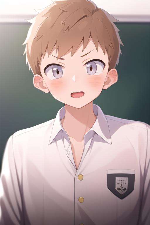 masterpiece, best quality, high quality, 1boy, solo, male focus, looking at viewer, upper body, <lora:shou_adachi:0.70>, shou_adachi, brown hair, , school uniform