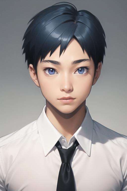 masterpiece, best quality, high quality, 1boy, solo, male focus, looking at viewer, upper body, <lora:sugino_tomohito:0.70>, sugino_tomohito, blue eyes, black hair, school uniform, shirt, white shirt, collared shirt