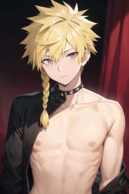 masterpiece, best quality, high quality, 1boy, solo, male focus, looking at viewer, upper body, <lora:choubei_aza:0.56>, choubei_aza, blonde hair, spiked hair, , side braid, , gakuran