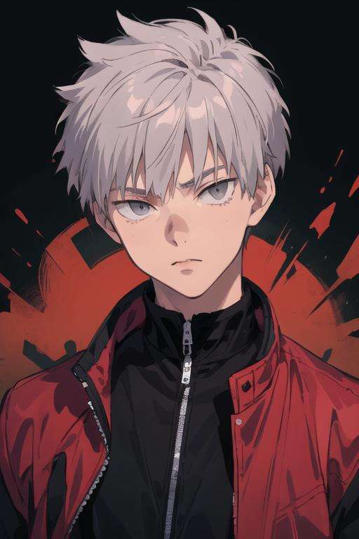 masterpiece, best quality, high quality, 1boy, solo, male focus, looking at viewer, upper body, <lora:shiki_tademaru:0.58>, shiki_tademaru, , grey hair, , jacket