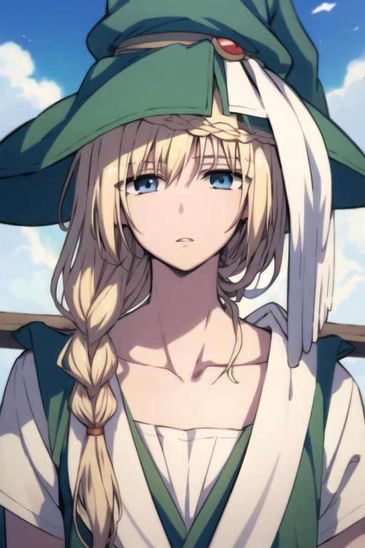 masterpiece, best quality, high quality, 1boy, solo, male focus, looking at viewer, upper body, <lora:yunan_magi:0.64>, yunan_magi, blonde hair, long hair, blue eyes, hat, school uniform