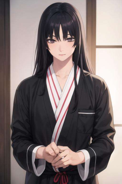 masterpiece, best quality, high quality, 1boy, solo, male focus, looking at viewer, upper body, <lora:touma_yamada_asaemon:0.64>, touma_yamada_asaemon, black hair, long hair, black eyes, realistic, pajamas