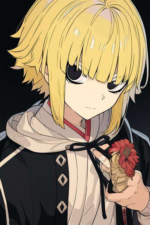 masterpiece, best quality, high quality, 1boy, solo, male focus, looking at viewer, upper body, <lora:fuchi_yamada_asaemon:0.52>, fuchi_yamada_asaemon, blonde hair, black eyes, , hoodie