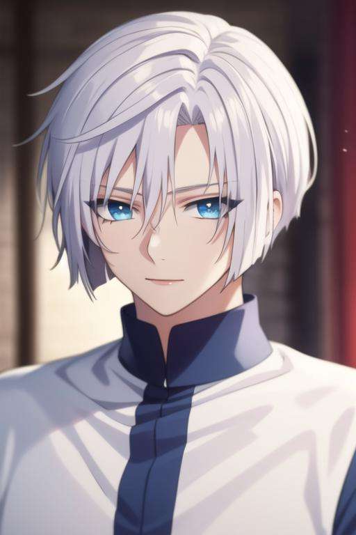 masterpiece, best quality, high quality, 1boy, solo, male focus, looking at viewer, upper body, <lora:ki-ja:0.72>, ki-ja, blue eyes, hair between eyes, bangs, white hair,