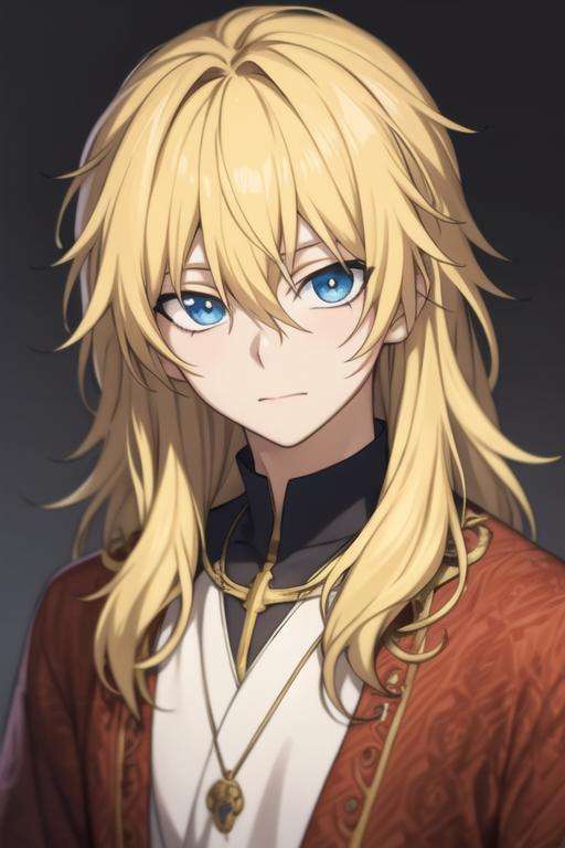 masterpiece, best quality, high quality, 1boy, solo, male focus, looking at viewer, upper body, <lora:zeno:0.82>, zeno, blonde hair, blue eyes, long hair, hair between eyes,