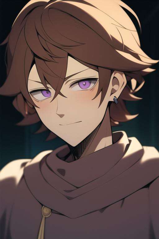 masterpiece, best quality, high quality, 1boy, solo, male focus, looking at viewer, upper body, <lora:finral_roulacase:0.74>, finral_roulacase, brown hair, purple eyes,