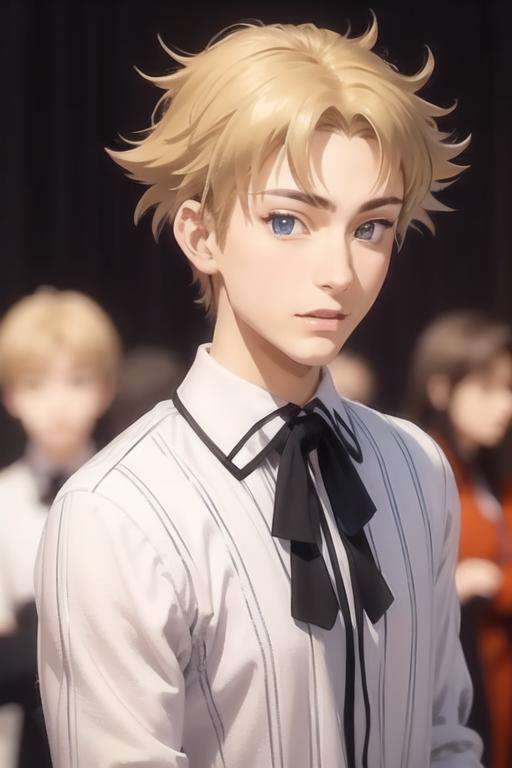 masterpiece, best quality, high quality, 1boy, solo, male focus, looking at viewer, upper body, <lora:genshirou_saji:0.84>, genshirou_saji, blonde hair, blue eyes, realistic, pajamas