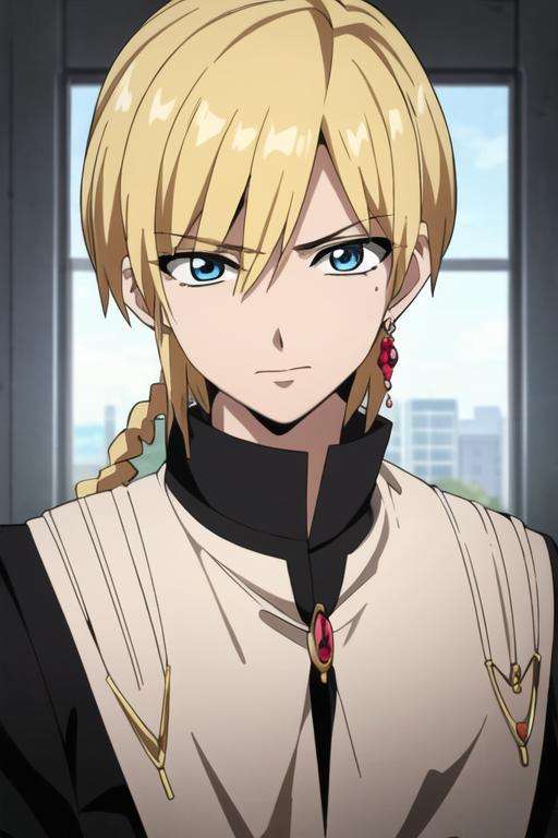 masterpiece, best quality, high quality, 1boy, solo, male focus, looking at viewer, upper body, <lora:titus_alexius:0.78>, titus_alexius, blonde hair, jewelry, blue eyes, gakuran