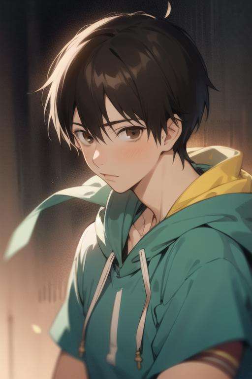 masterpiece, best quality, high quality, 1boy, solo, male focus, looking at viewer, upper body, <lora:shouta_kazehaya:0.62>, shouta_kazehaya, black hair, brown eyes, , hoodie