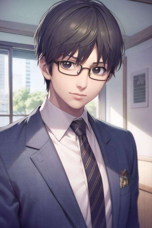 masterpiece, best quality, high quality, 1boy, solo, male focus, looking at viewer, upper body, <lora:takezou_kurata:0.76>, takezou_kurata, black hair, glasses, black eyes, realistic,