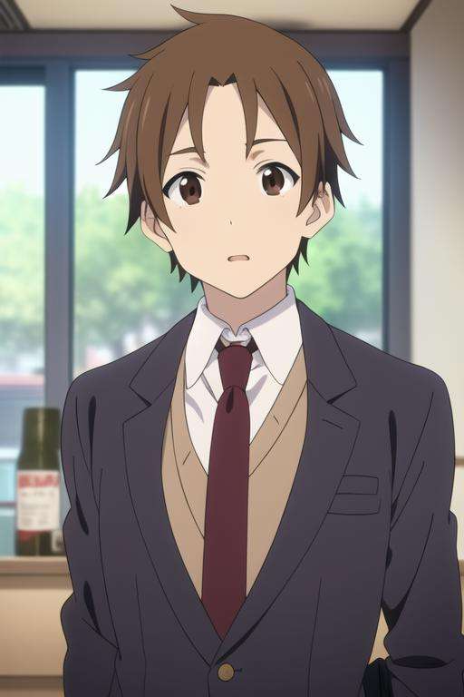 masterpiece, best quality, high quality, 1boy, solo, male focus, looking at viewer, upper body, <lora:taichi_yaegashi:0.64>, taichi_yaegashi, brown hair, brown eyes, , formal, necktie, dress shirt