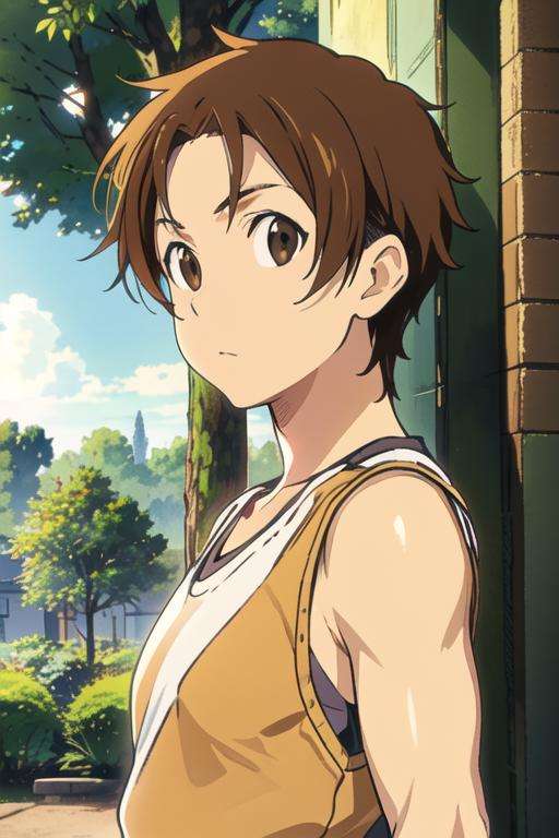 masterpiece, best quality, high quality, 1boy, solo, male focus, looking at viewer, upper body, <lora:taichi_yaegashi:0.78>, taichi_yaegashi, brown hair, brown eyes, realistic, tank top