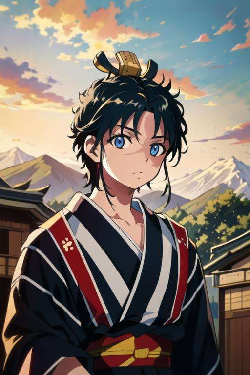 masterpiece, best quality, high quality, 1boy, solo, male focus, looking at viewer, upper body, <lora:hakuryuu_ren:0.70>, hakuryuu_ren, black hair, blue eyes, yukata