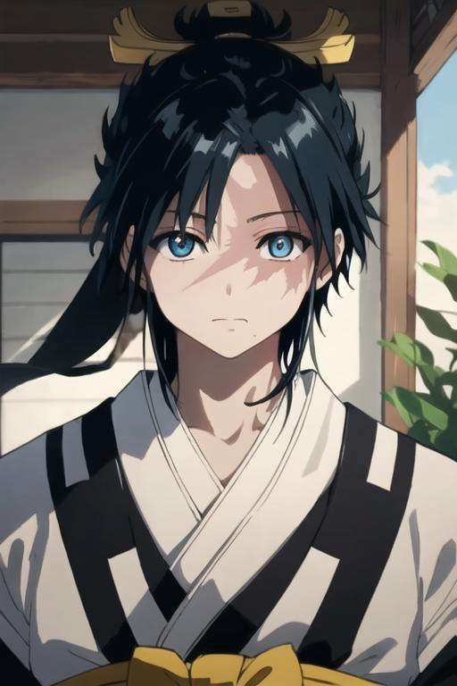 masterpiece, best quality, high quality, 1boy, solo, male focus, looking at viewer, upper body, <lora:hakuryuu_ren:0.78>, hakuryuu_ren, black hair, blue eyes, yukata