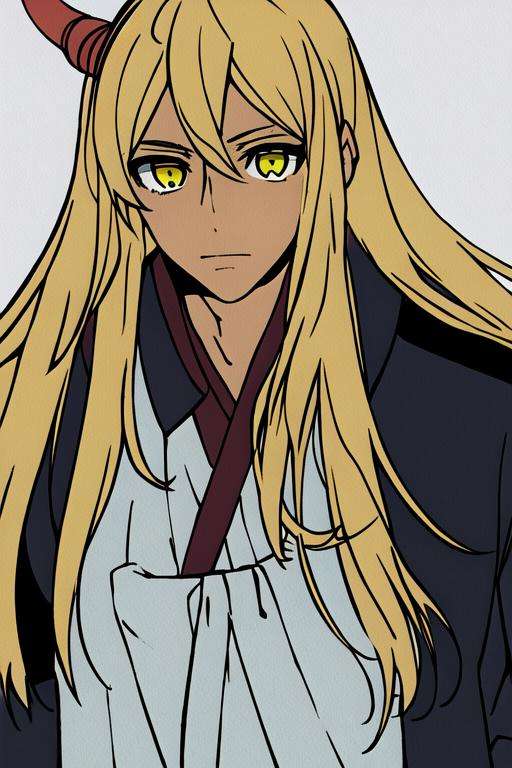 masterpiece, best quality, high quality, 1boy, solo, male focus, looking at viewer, upper body, <lora:hou_kami_no_tou:0.78>, hou_kami_no_tou, blonde hair, long hair, yellow eyes, , , jacket