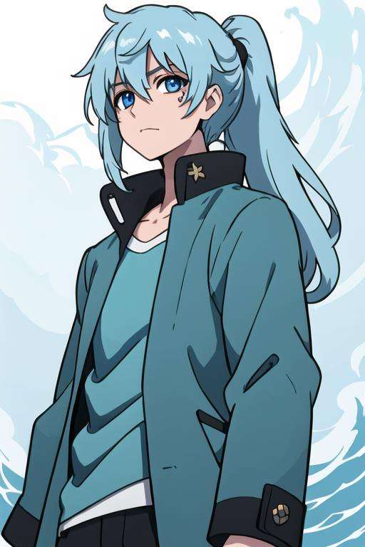 masterpiece, best quality, high quality, 1boy, solo, male focus, looking at viewer, upper body, <lora:seisyun_ri:0.68>, seisyun_ri, blue hair, long hair, ponytail, blue eyes, gakuran