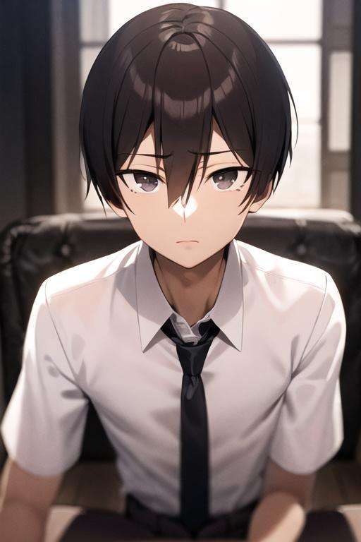 masterpiece, best quality, high quality, 1boy, solo, male focus, looking at viewer, upper body, <lora:hiroshi_yuuki:0.70>, hiroshi_yuuki, black hair, hair between eyes, black eyes, , formal, necktie, dress shirt