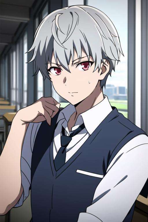 masterpiece, best quality, high quality, 1boy, solo, male focus, looking at viewer, upper body, <lora:aru_akise:0.74>, aru_akise, , school uniform