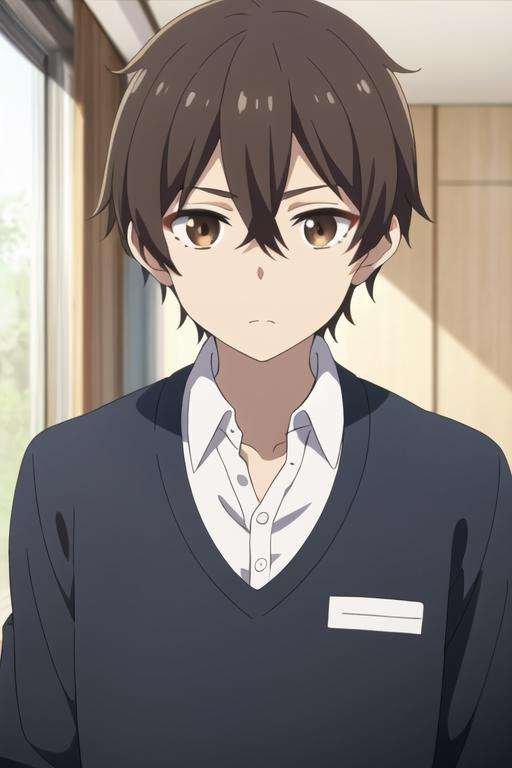 masterpiece, best quality, high quality, 1boy, solo, male focus, looking at viewer, upper body, <lora:mizuto_irido:0.70>, mizuto_irido, brown eyes, brown hair, hair between eyes, school uniform