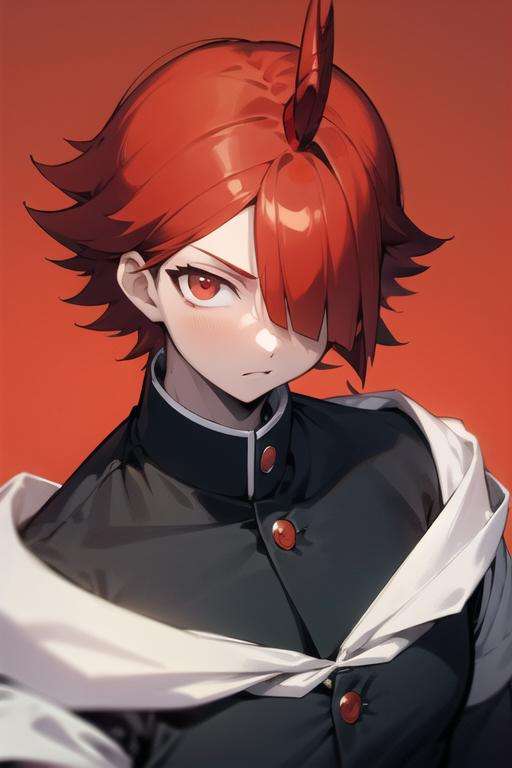 masterpiece, best quality, high quality, 1boy, solo, male focus, looking at viewer, upper body, <lora:mystras_leoxses:0.62>, mystras_leoxses, red hair, red eyes, gakuran