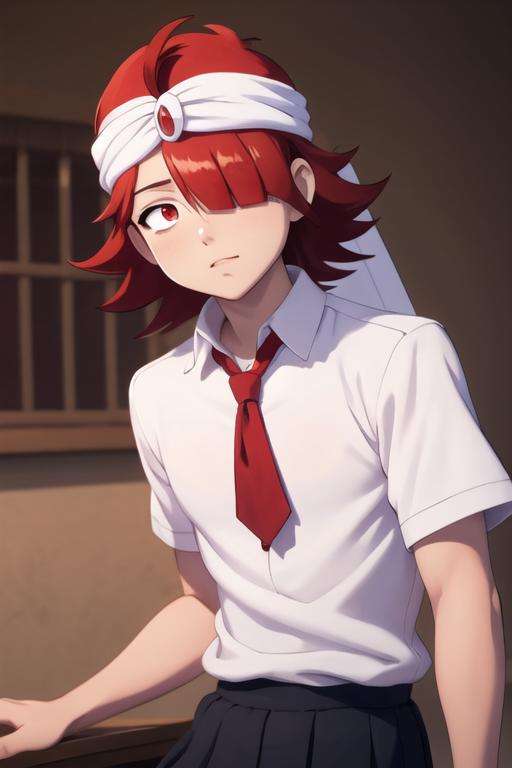 masterpiece, best quality, high quality, 1boy, solo, male focus, looking at viewer, upper body, <lora:mystras_leoxses:0.68>, mystras_leoxses, red hair, red eyes, school uniform