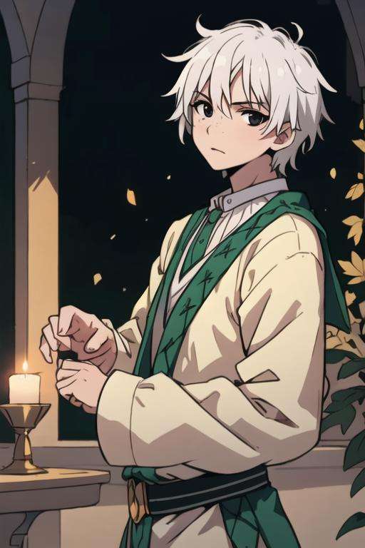 masterpiece, best quality, high quality, 1boy, solo, male focus, looking at viewer, upper body, <lora:jafar_magi:0.70>, jafar_magi, white hair, black eyes, , school uniform