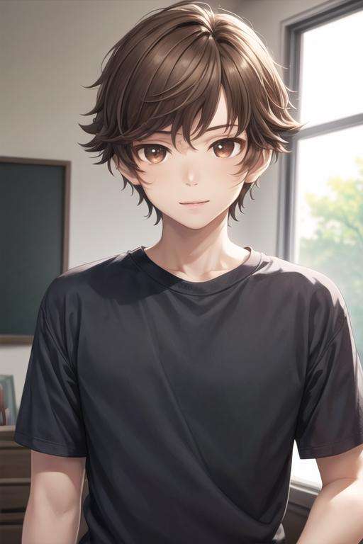 masterpiece, best quality, high quality, 1boy, solo, male focus, looking at viewer, upper body, <lora:kogure_kawanami:0.64>, kogure_kawanami, brown hair, brown eyes, shirt