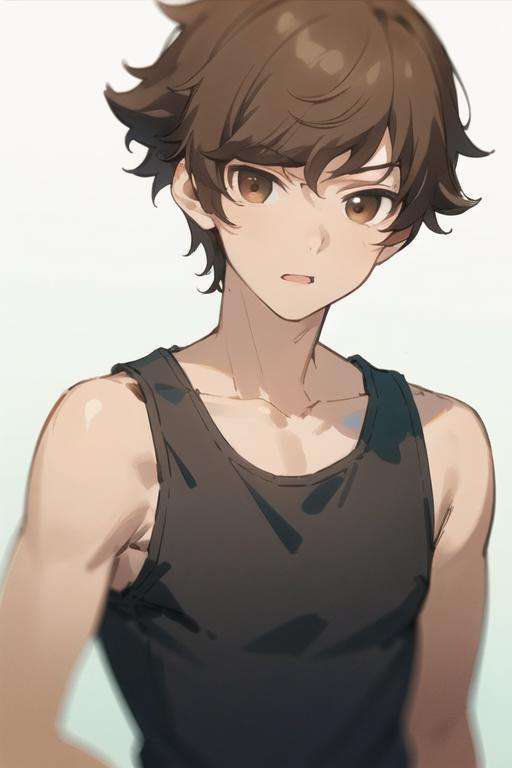 masterpiece, best quality, high quality, 1boy, solo, male focus, looking at viewer, upper body, <lora:kogure_kawanami:0.70>, kogure_kawanami, brown hair, brown eyes, tank top