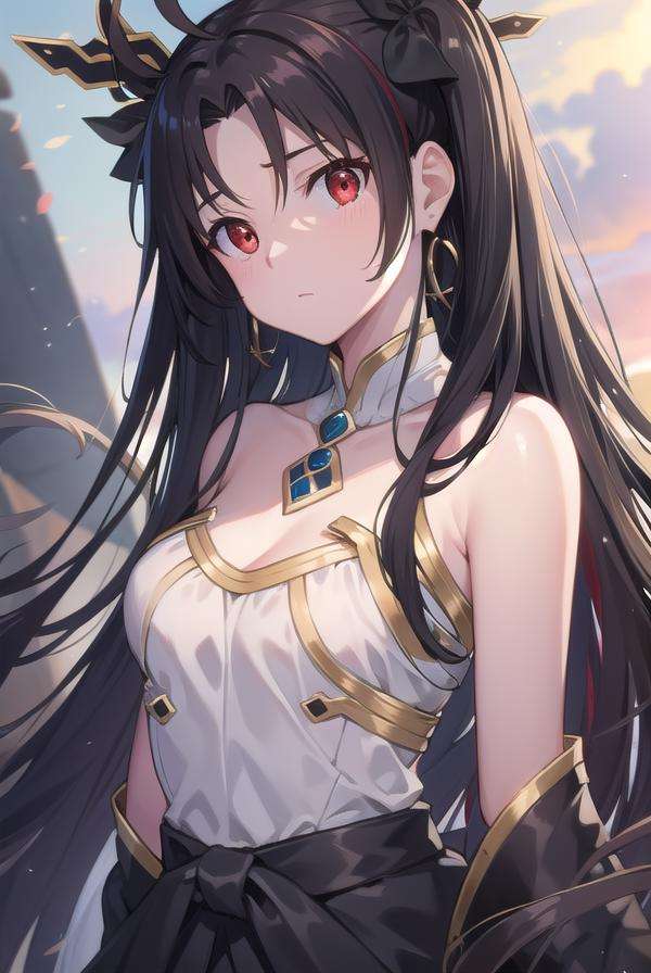 ishtar, <lora:ishtartest:1>, ishtar, ahoge, black bow, bow, black hair, earrings, hair bow, hair ornament, jewelry, long hair, (red eyes:1.5), (small breast:1.2),BREAK ishtar, ahoge, black bow, bow, black hair, earrings, hair bow, hair ornament, jewelry, long hair, (red eyes:1.2), twintails,,BREAK outdoors, city,BREAK looking at viewer, BREAK <lora:GoodHands-vanilla:1>, (masterpiece:1.2), best quality, high resolution, unity 8k wallpaper, (illustration:0.8), (beautiful detailed eyes:1.6), extremely detailed face, perfect lighting, extremely detailed CG, (perfect hands, perfect anatomy),