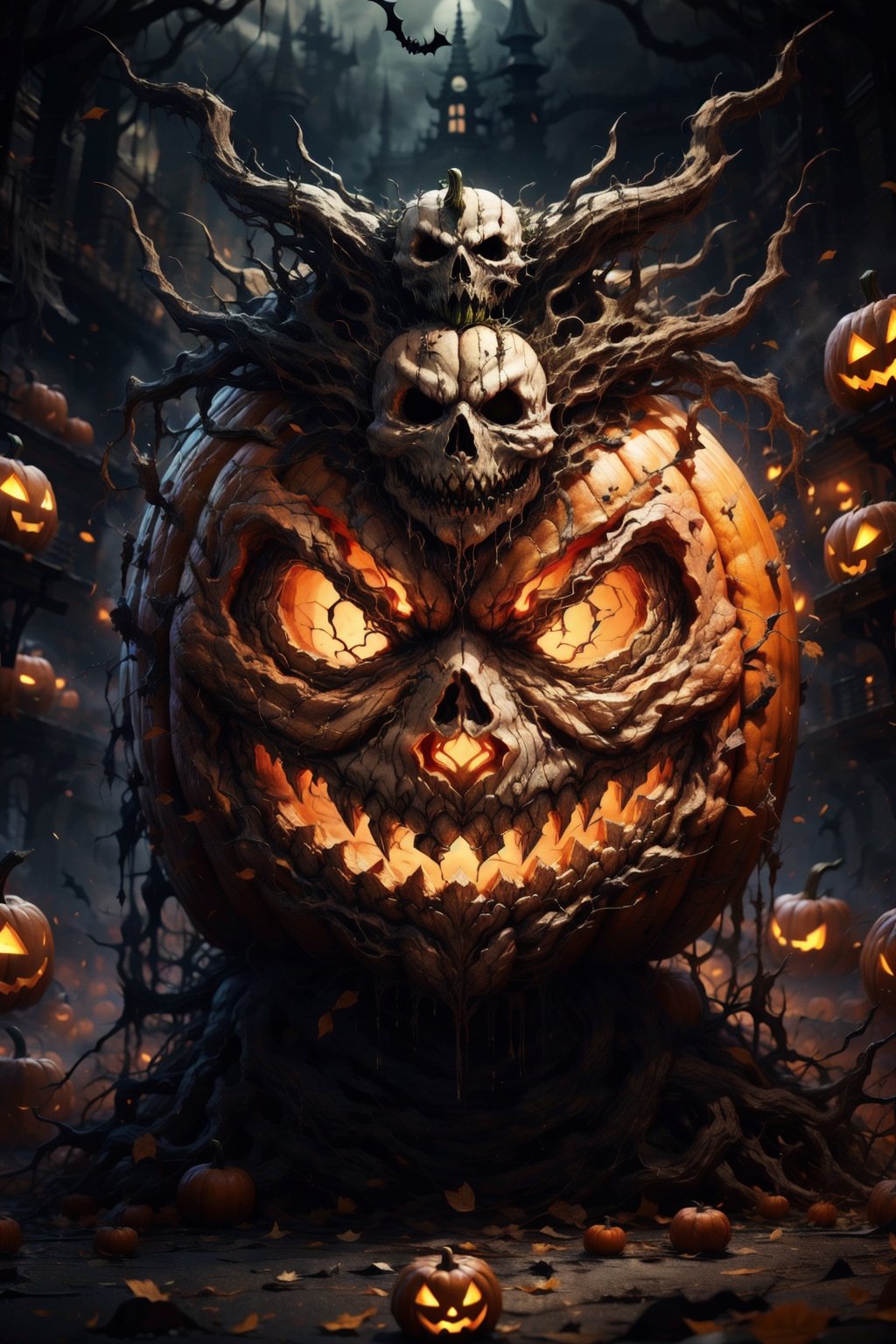 ghost, Halloween 
style, Halloween party, Halloween time,  art design illustration face,EpicArt,fantasy00d,DonMG414 ,horror, more details, more details, more beautiful, more beautiful ,Jack o 'Lantern,ff14bg