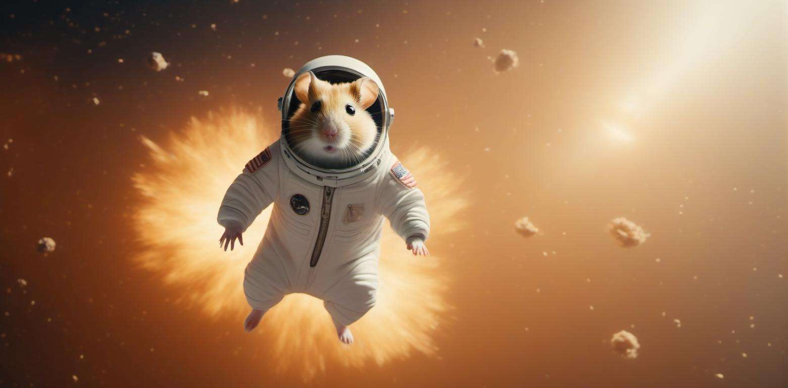 a cinematic wide shot of a hamster in a space suit floating away, space explosion, action, cinematic, matrix filter, photorealistic, 8k, cinematic lighting, cinematic filter <lora:JuggerCineXL:1>