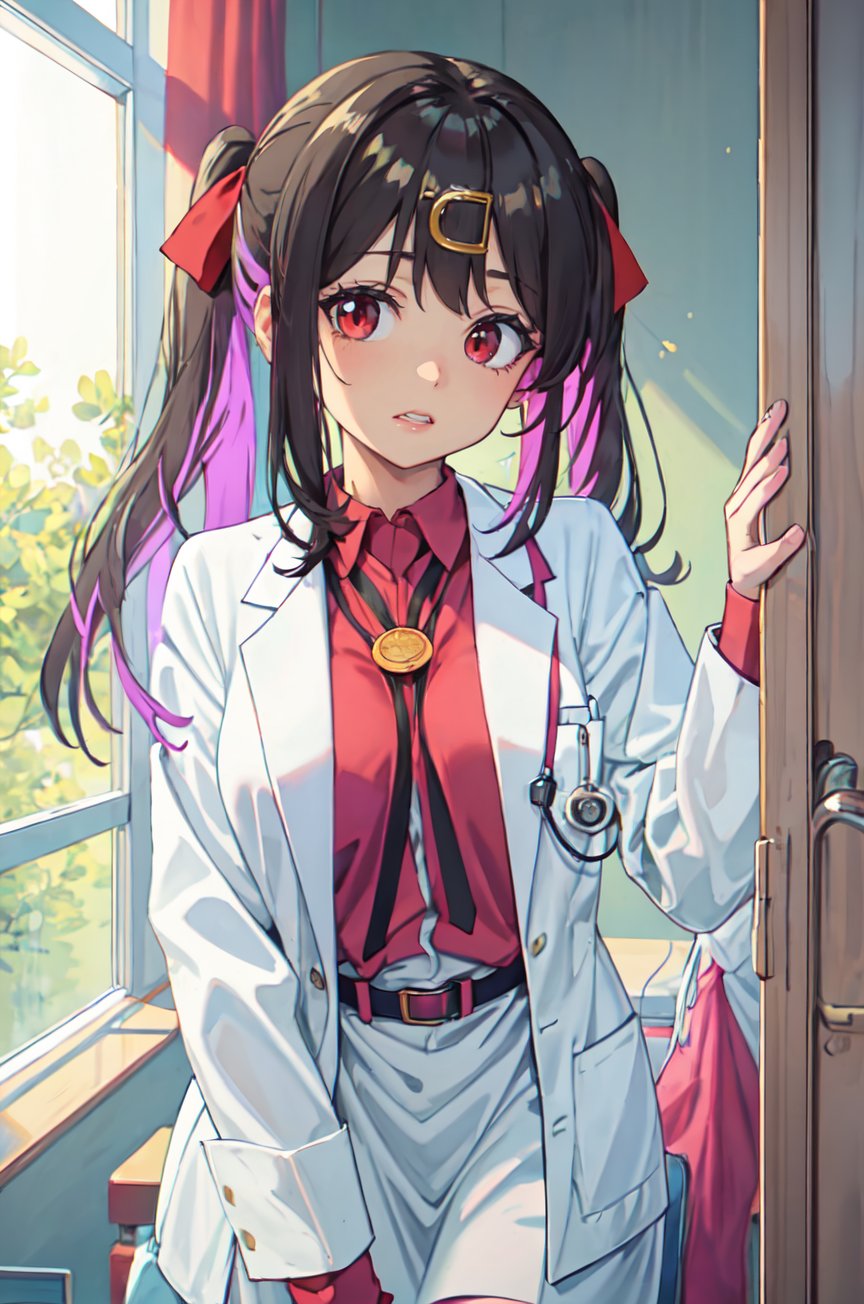 masterpiece, mihari, doctor uniform, in a hospital, cute face, smile